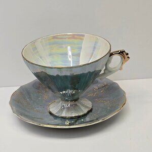 Antique Lusterware Tea & Saucer set Gold foil detailing Porcelain collectors set